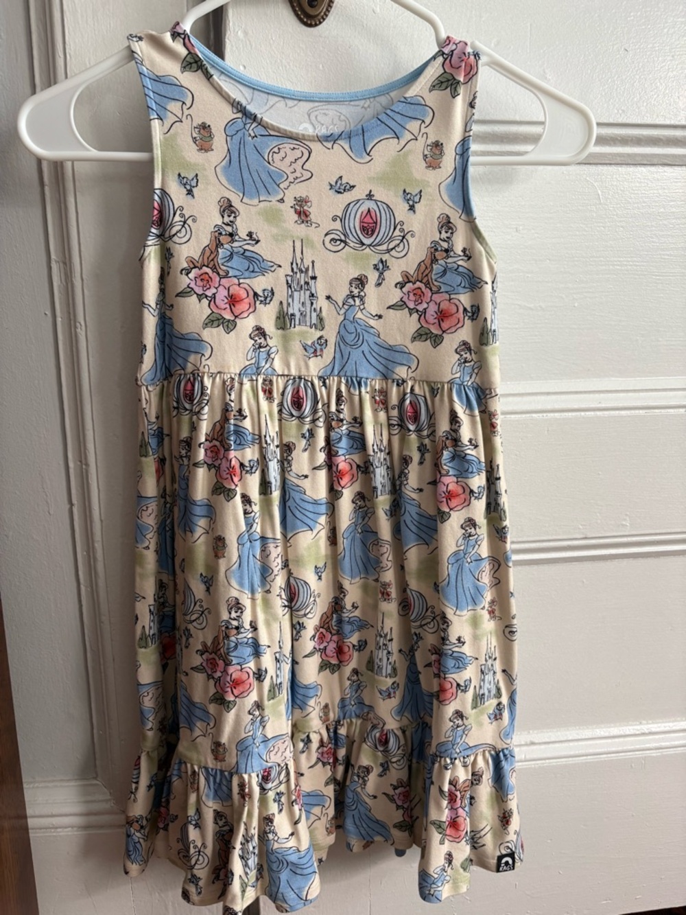 Rags to Raches Cream Dress with Blue and Pink Print